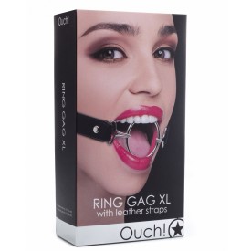 Расширяющий кляп Ring Gag XL с чёрными ремешками